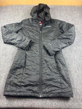 COLUMBIA Women’s Black Long Hooded Puffer Omni-Heat Jacket Coat size: Medium